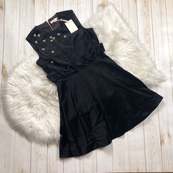 Ted Baker Women's Celeena Black Velvet Bee Short‎ Sleeve Embellished Dress NEW - Picture 2 of 5